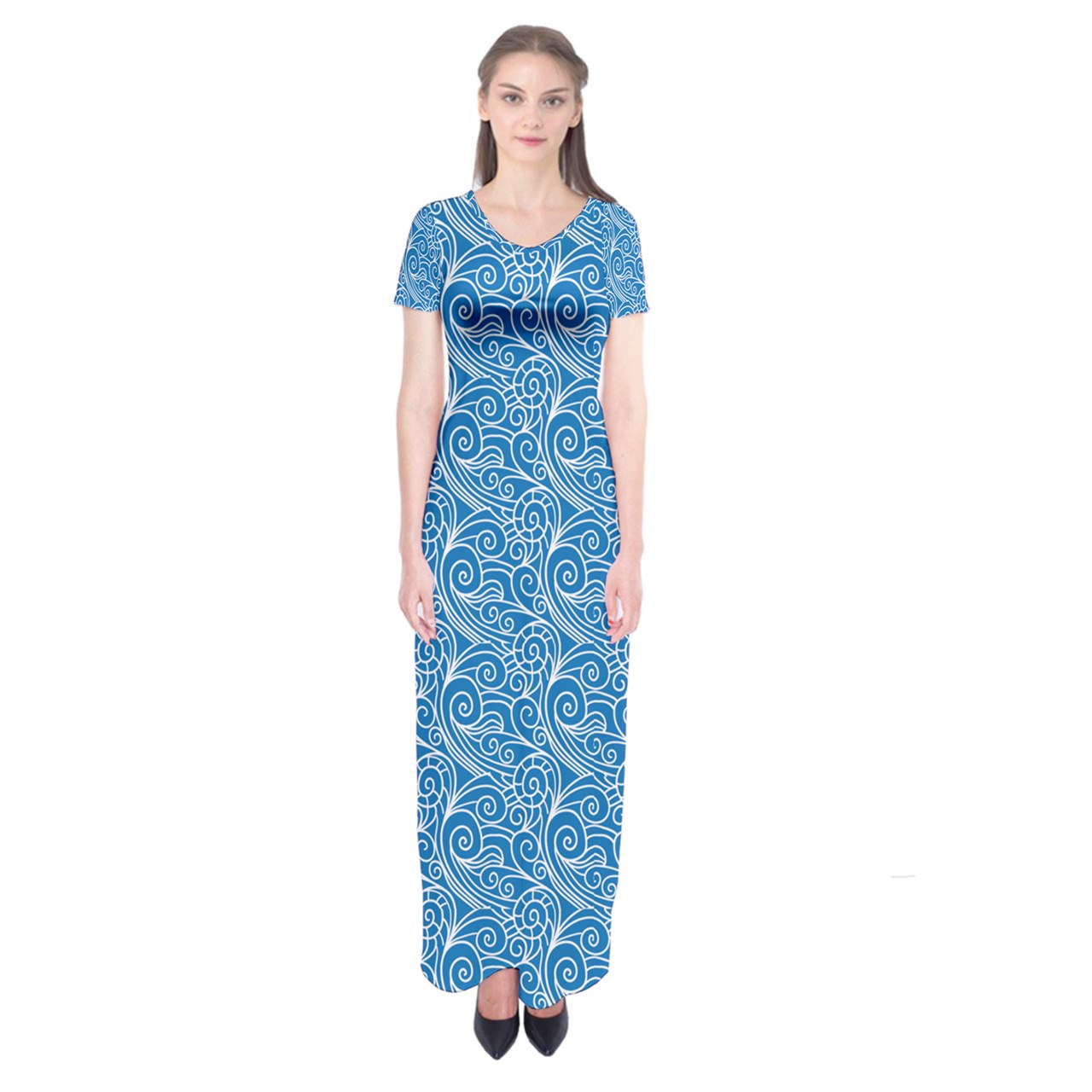 Blue Wind Short Sleeve Maxi Dress