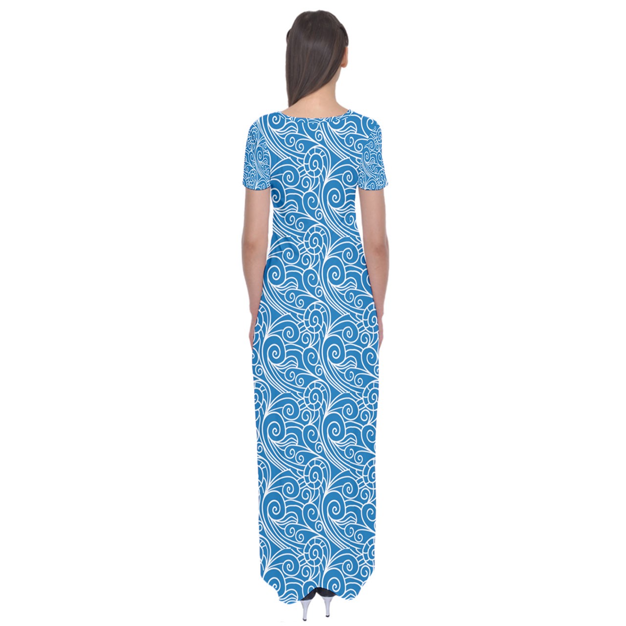 Blue Wind Short Sleeve Maxi Dress