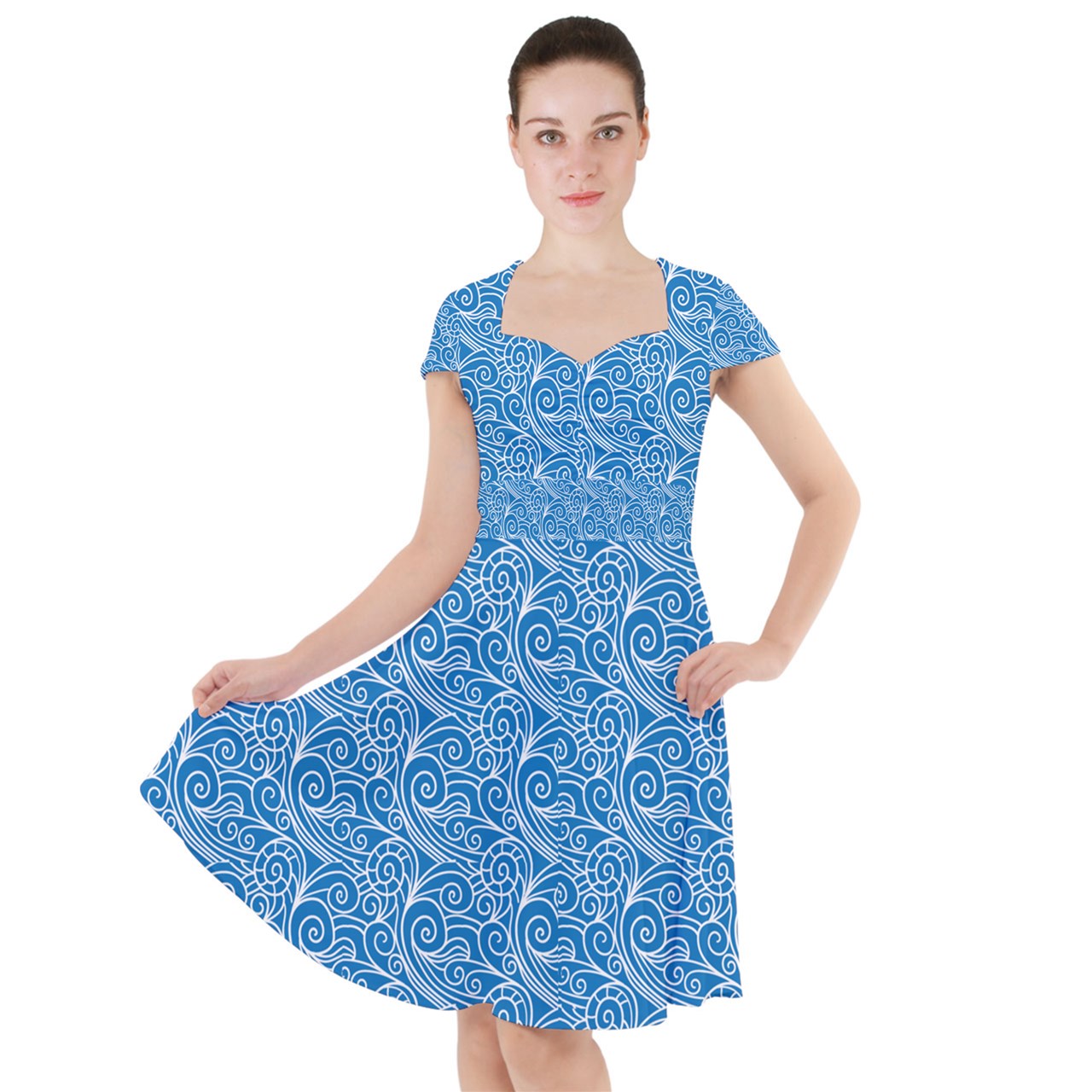 Blue Wind Cap Sleeve Midi Dress