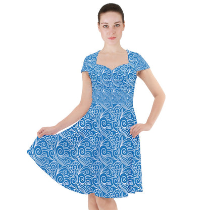 Blue Wind Cap Sleeve Midi Dress