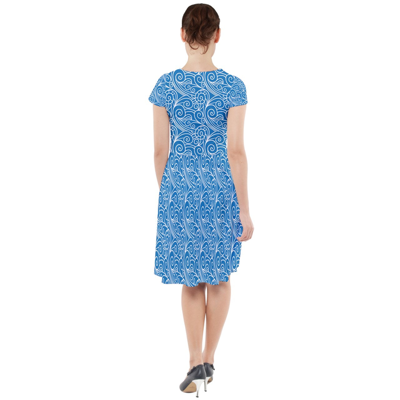 Blue Wind Cap Sleeve Midi Dress