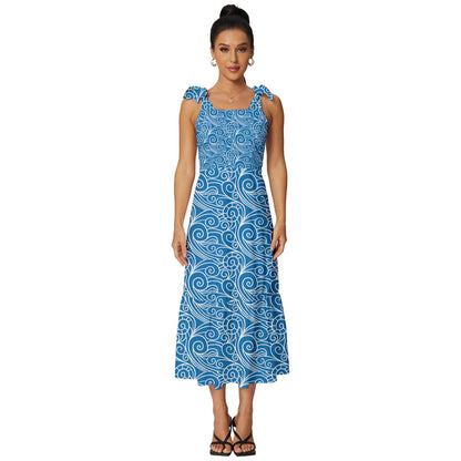 Blue Wind Tie-Strap Tiered Midi Chiffon Dress