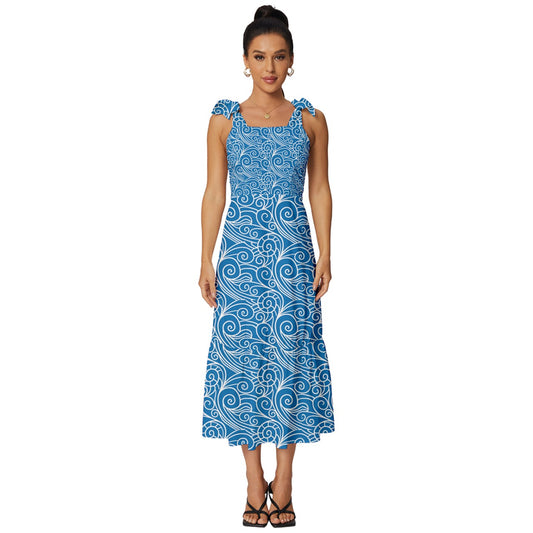 Blue Wind Tie-Strap Tiered Midi Chiffon Dress