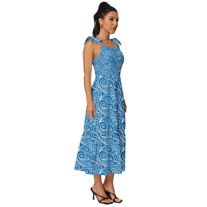 Blue Wind Tie-Strap Tiered Midi Chiffon Dress