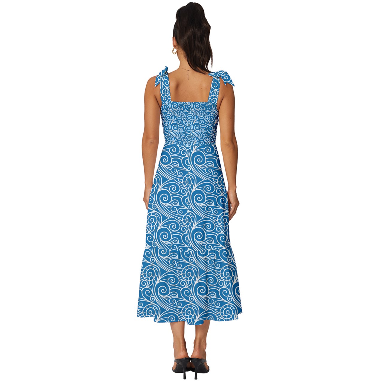 Blue Wind Tie-Strap Tiered Midi Chiffon Dress