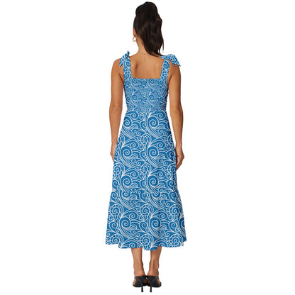 Blue Wind Tie-Strap Tiered Midi Chiffon Dress