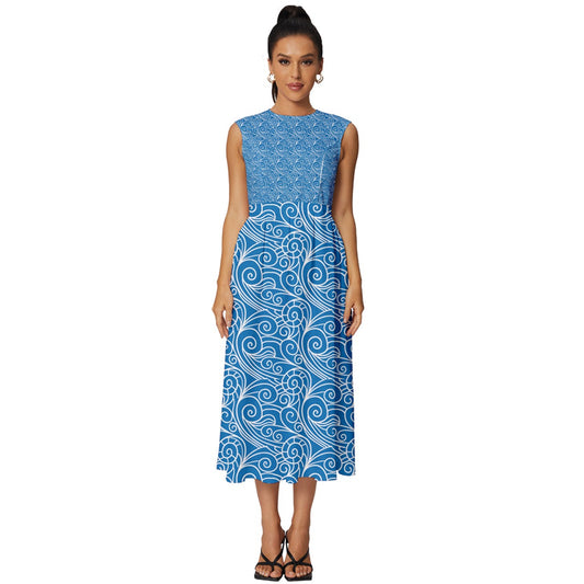 Blue Wind Sleeveless Round Neck Midi Dress