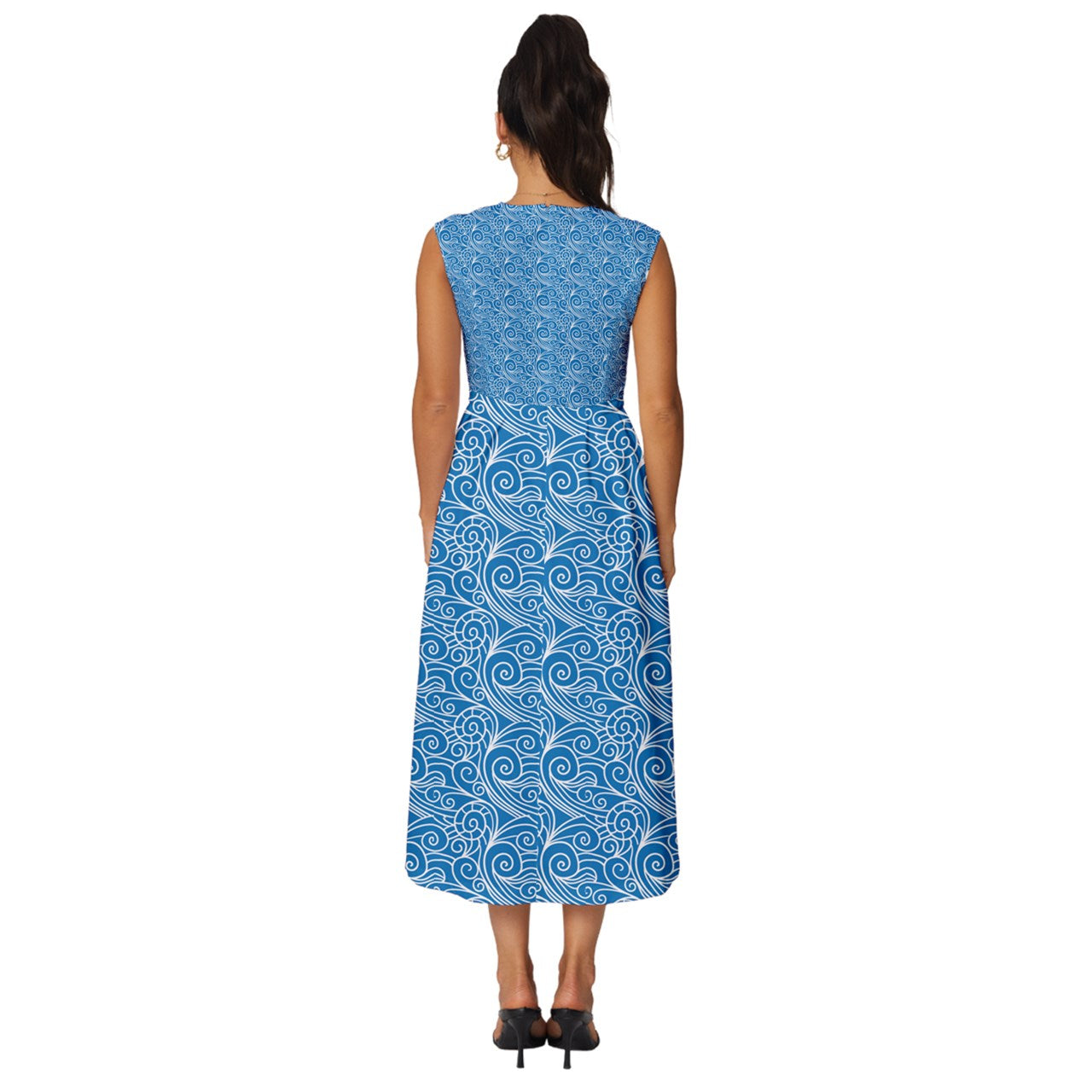 Blue Wind Sleeveless Round Neck Midi Dress