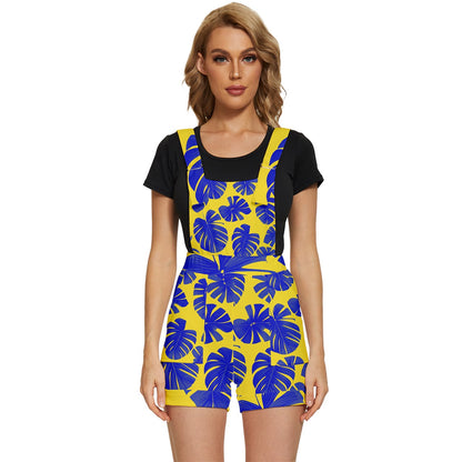 Stand Out with Our Blue Monstera on Yellow Short Overalls - Customizable and Adorable!