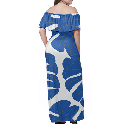 Women's Off-Shoulder Maxi Dress, Tropical Print, Elegant Summer Evening Wear, Luxtrini Designer Gown, Women's Off Shoulder  dress