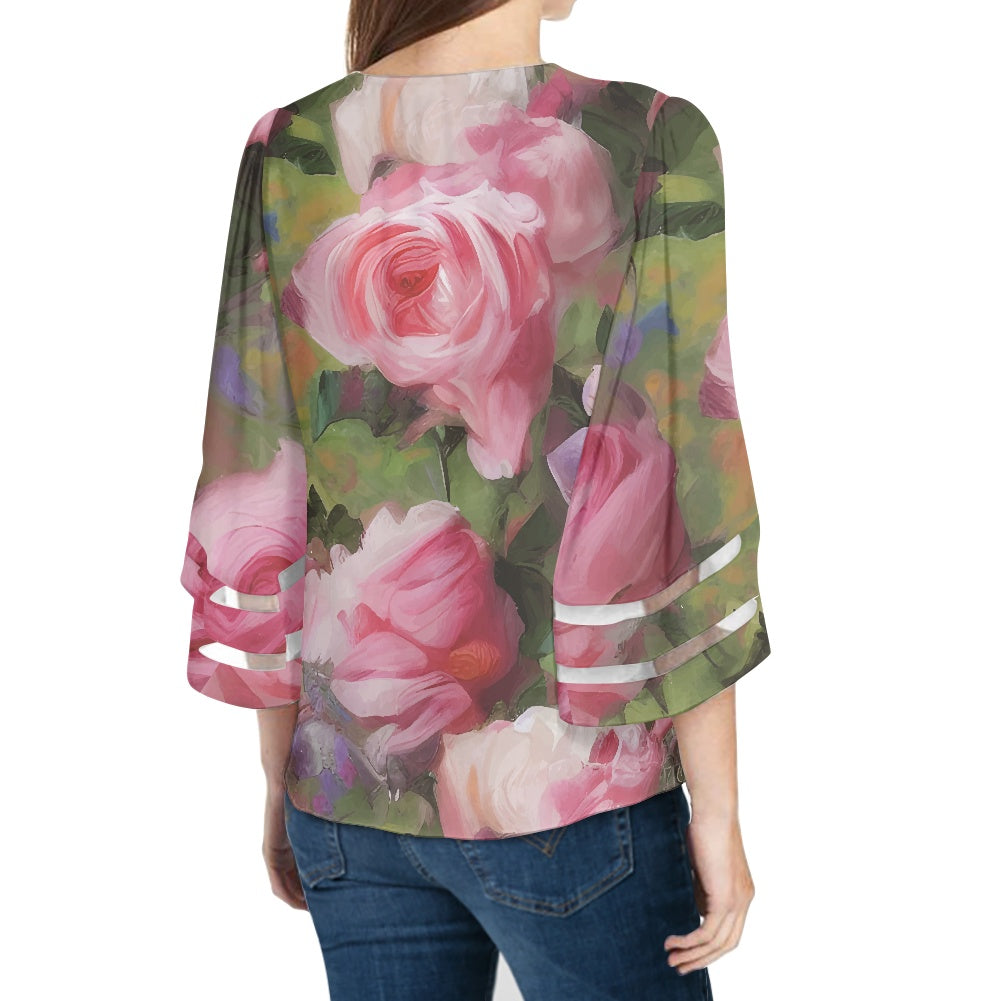 Roses Women Puff Sleeve Blouse