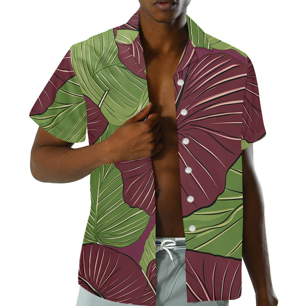 Kalo on Maroon Hawaiian Shirt: A Harmonious Fusion of Tradition and Modern Elegance