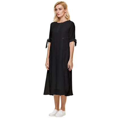 Bow Sleeve Chiffon Midi Dress - Black - Luxtrini, LLC