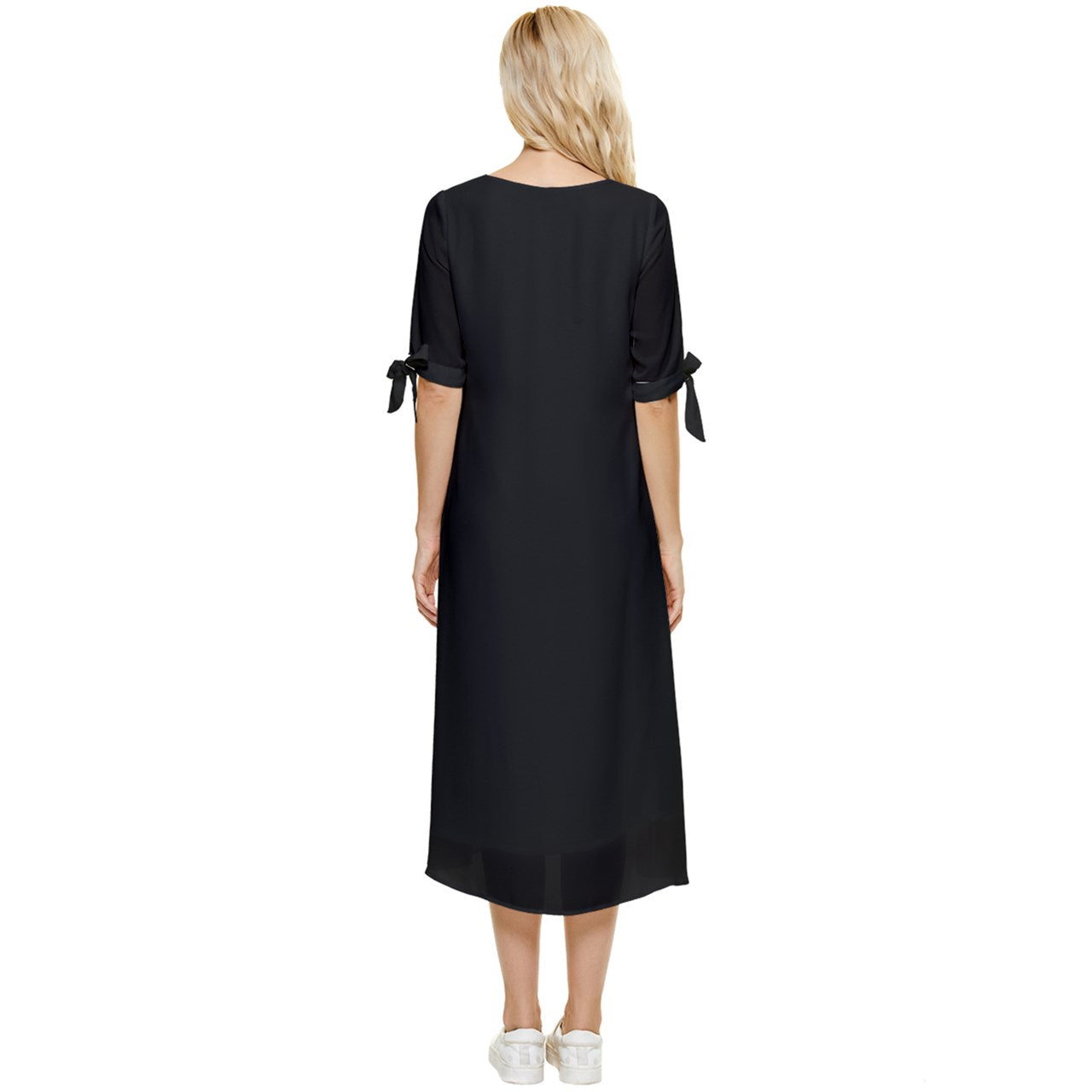 Bow Sleeve Chiffon Midi Dress - Black - Luxtrini, LLC