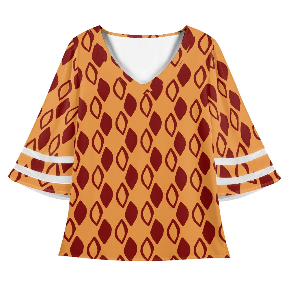 African Mudcloth Women Puff Sleeve Blouse