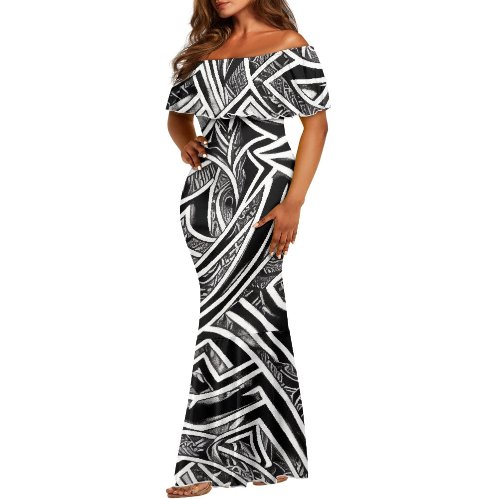 Polynesian Off Shoulder Fishtail Dress Up to 7XL