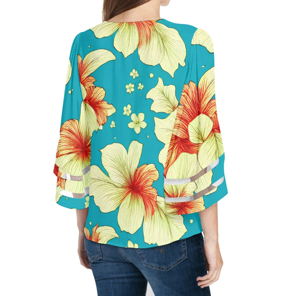 Vintage Tropical Women Puff Sleeve Blouse