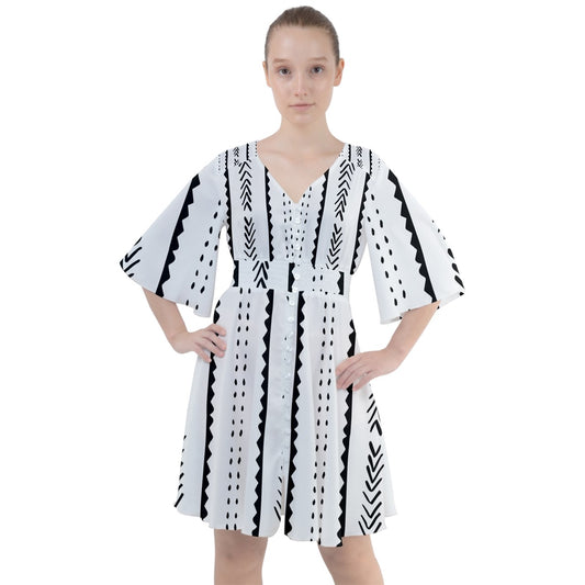 African | Ethnic | Mudcloth | #20 Boho Button Up Dress