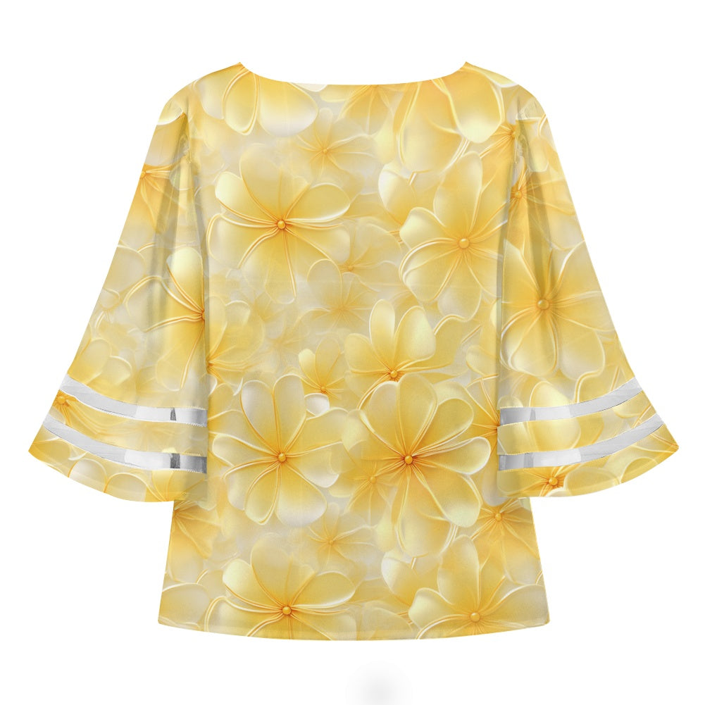 Gold Plumeria Women Puff Sleeve Blouse