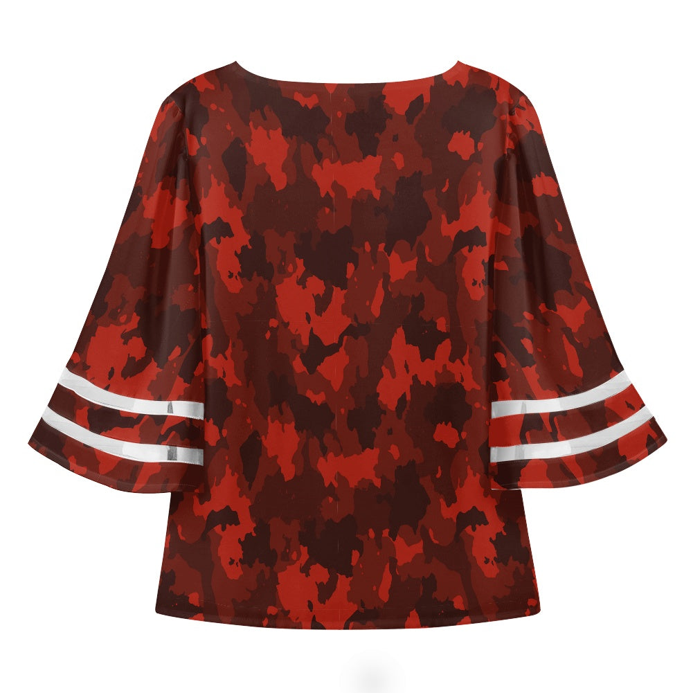 Red Camo Women Puff Sleeve Blouse