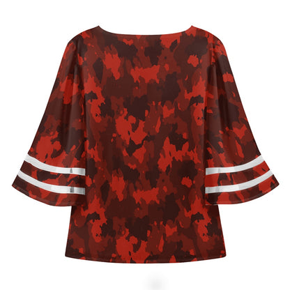 Red Camo Women Puff Sleeve Blouse