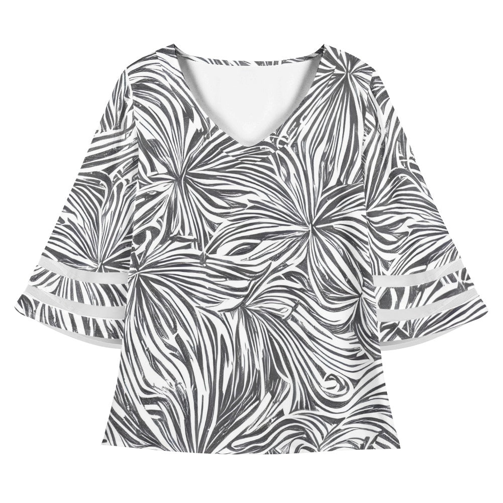 White and Black Women Puff Sleeve Blouse