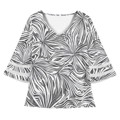 White and Black Women Puff Sleeve Blouse