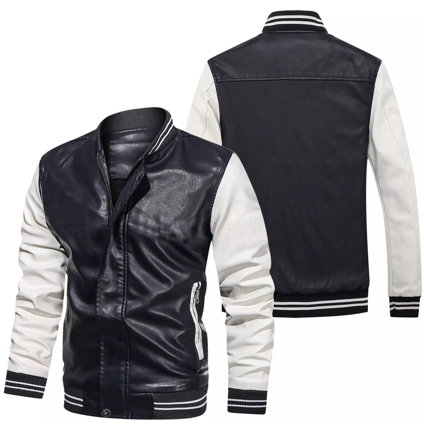 Stylish Vintage-Inspired Faux Leather Bomber Jacket