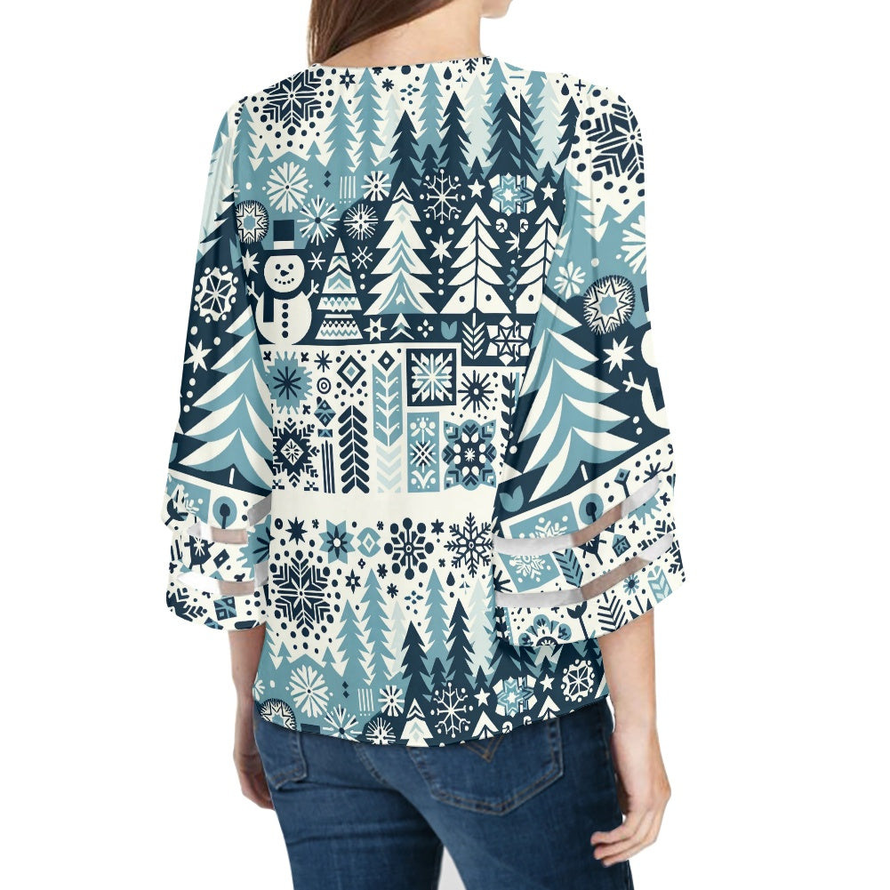 Christmas Women Puff Sleeve Blouse