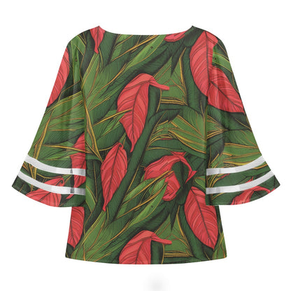Tropical Leaves Women Puff Sleeve Blouse