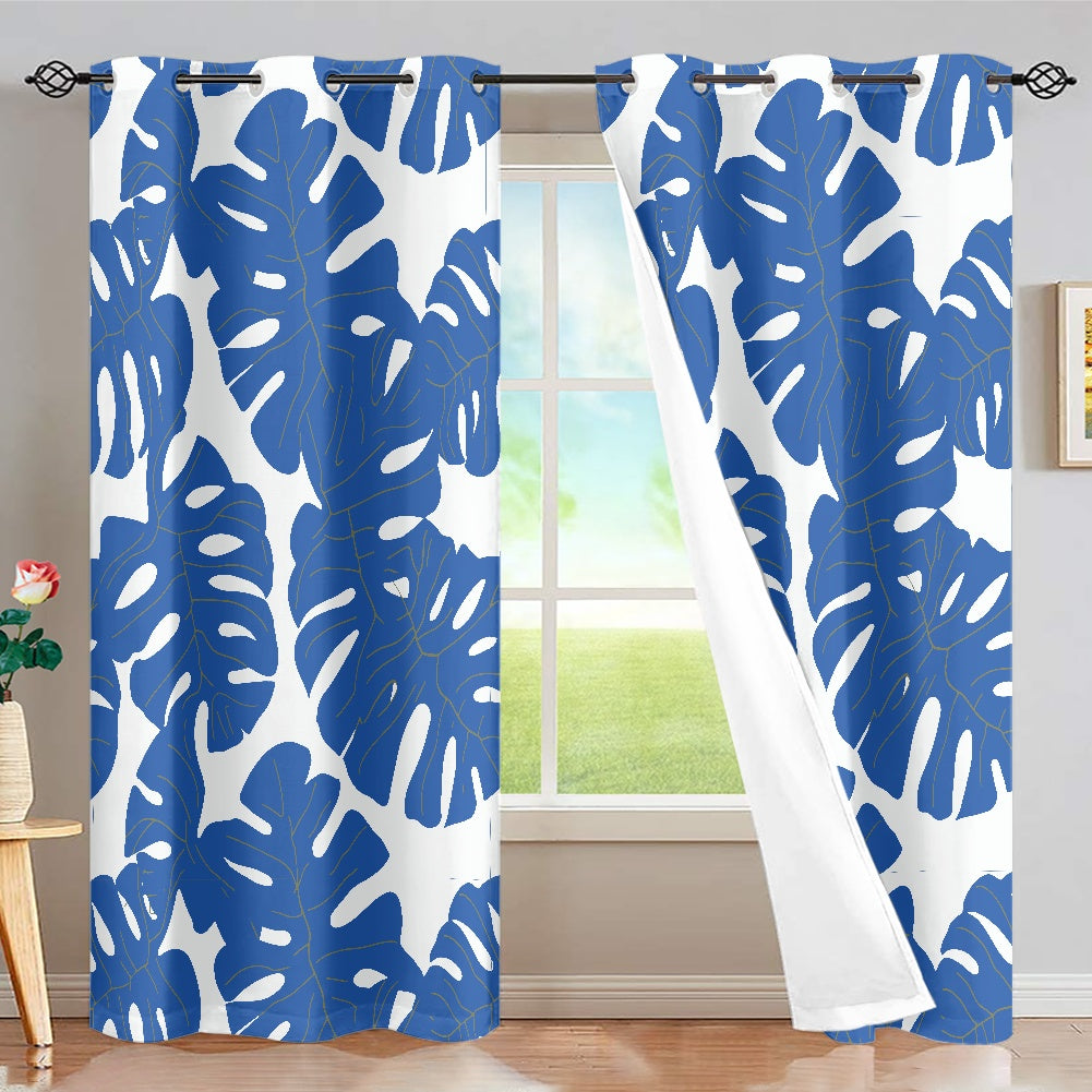 Luxtrini Blue Monstera Leaves Curtain - Elevate Your Home with Timeless Elegance