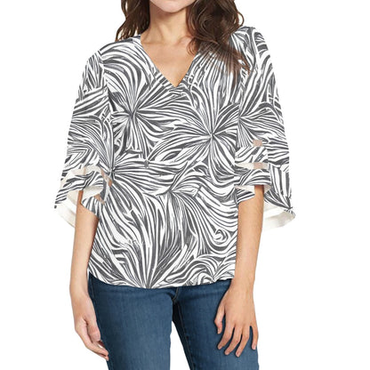 White and Black Women Puff Sleeve Blouse white