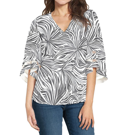 White and Black Women Puff Sleeve Blouse white