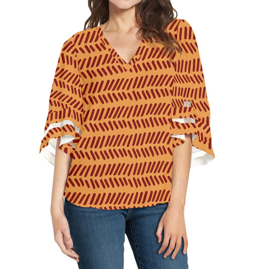 African Mudcloth Women Puff Sleeve Blouse white