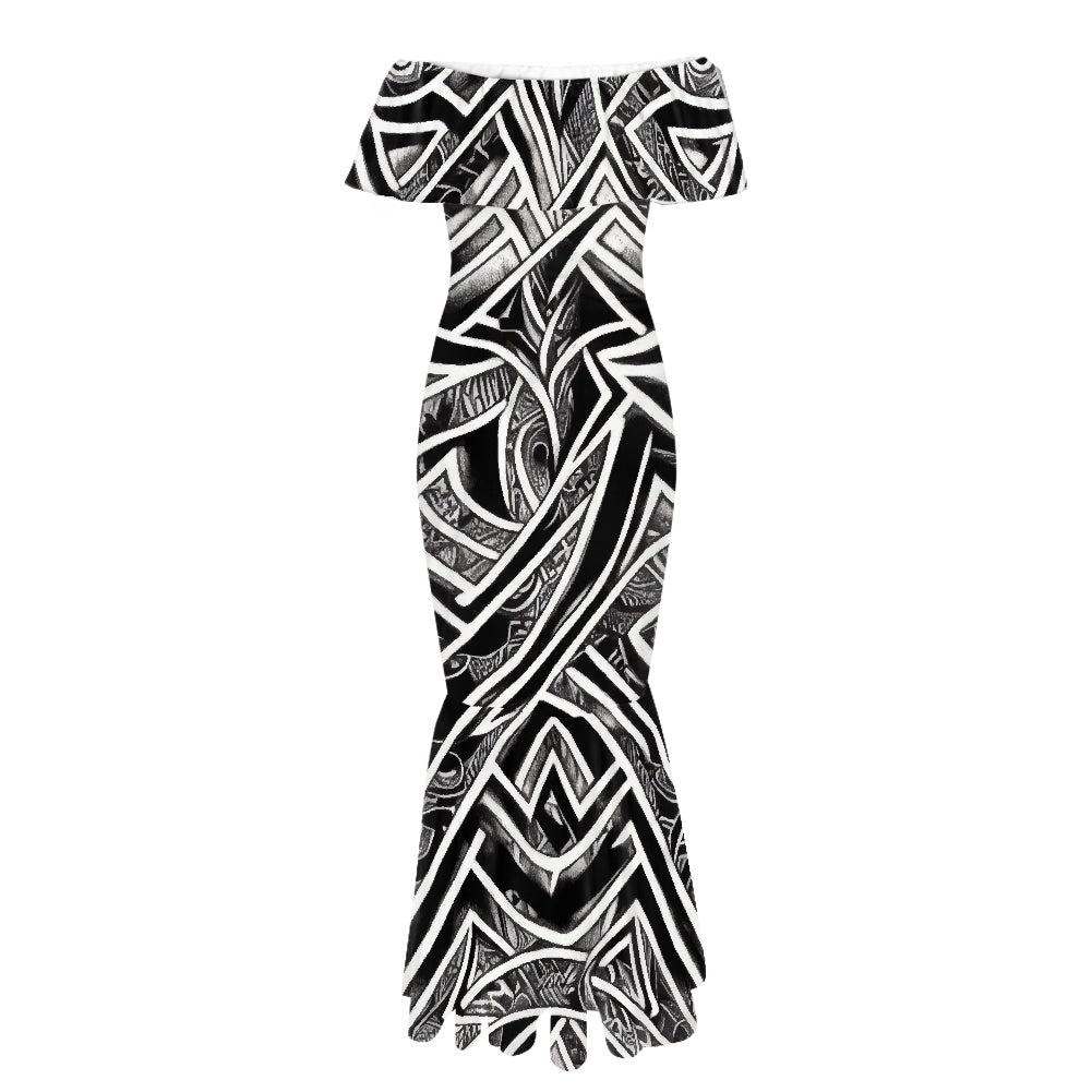 Polynesian Off Shoulder Fishtail Dress Up to 7XL