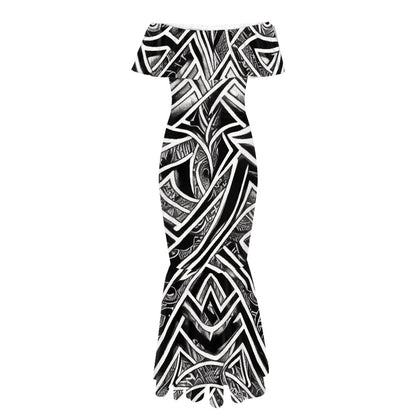 Polynesian Off Shoulder Fishtail Dress Up to 7XL