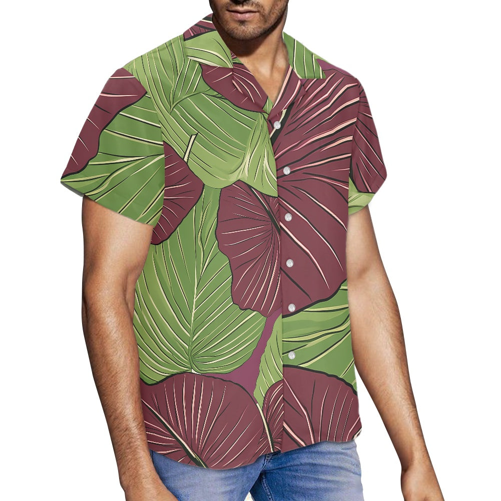 Kalo on Maroon Hawaiian Shirt: A Harmonious Fusion of Tradition and Modern Elegance