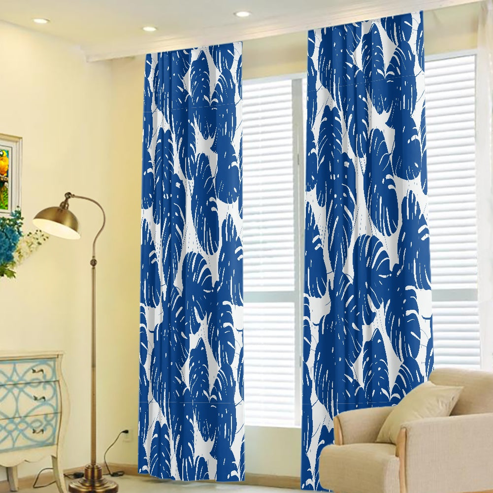 Luxtrini Blue Monstera Leaves Curtain - Elevate Your Home with Timeless Elegance