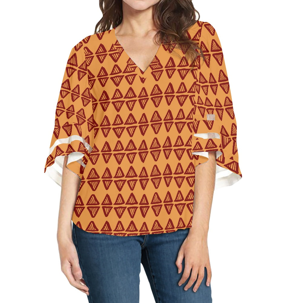 African Mudcloth Women Puff Sleeve Blouse white