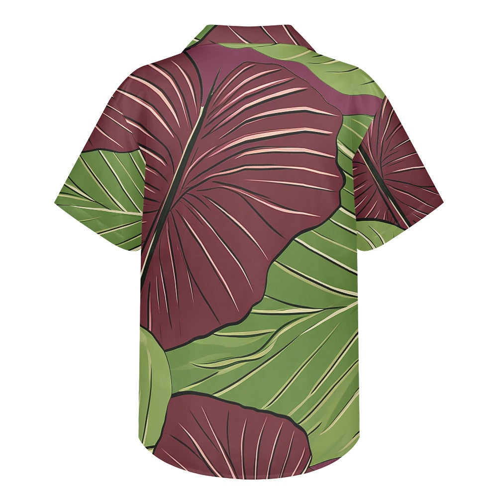 Kalo on Maroon Hawaiian Shirt: A Harmonious Fusion of Tradition and Modern Elegance