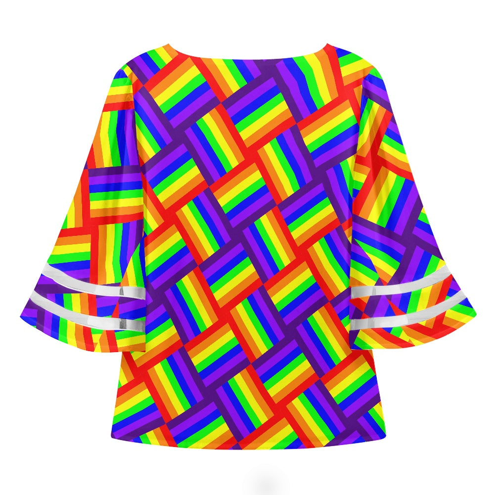 Rainbow Weave Women Puff Sleeve Blouse