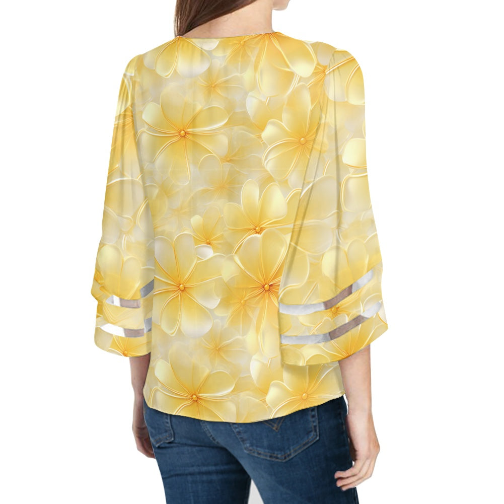 Gold Plumeria Women Puff Sleeve Blouse
