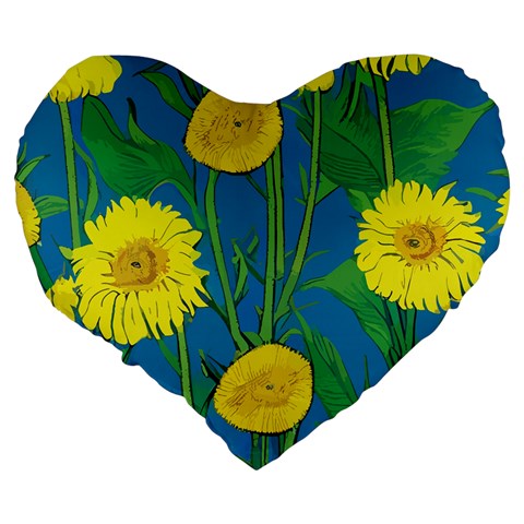 Sunflower Large 19" Premium Flano Heart Shape Cushion