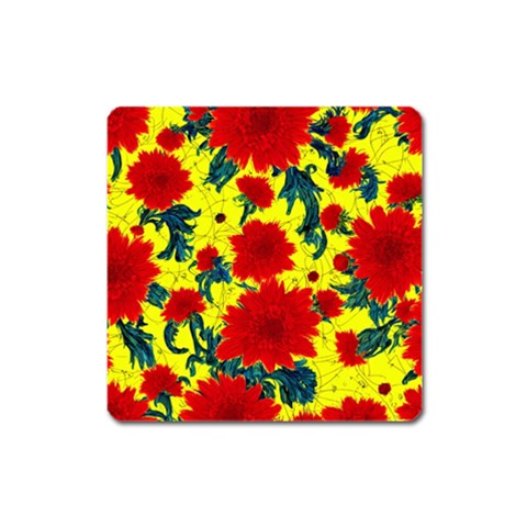 Red Flowers on Yellow Magnet (Square)
