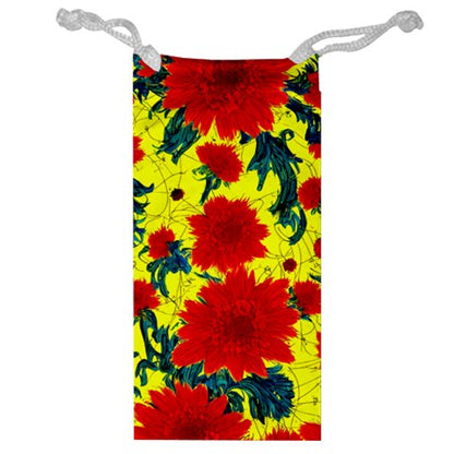 Red Flowers on Yellow Jewelry Bag