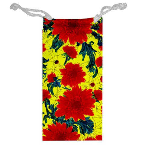 Red Flowers on Yellow Jewelry Bag