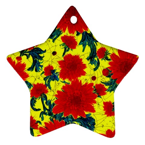 Red Flowers on Yellow Star Ornament (Two Sides)