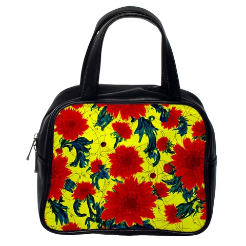 Red Flowers on Yellow Classic Handbag (One Side)