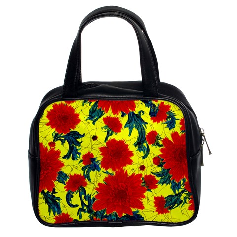 Red Flowers on Yellow Classic Handbag (Two Sides)