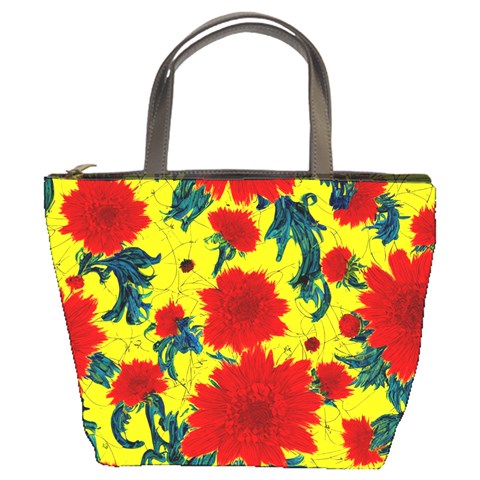 Red Flowers on Yellow Bucket Bag